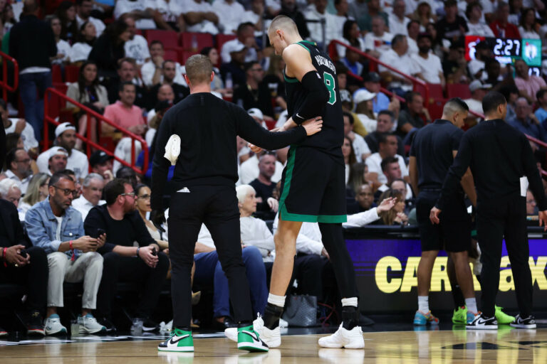 Celtics await news on Kristaps Porziņģis injury, push Heat to brink of elimination