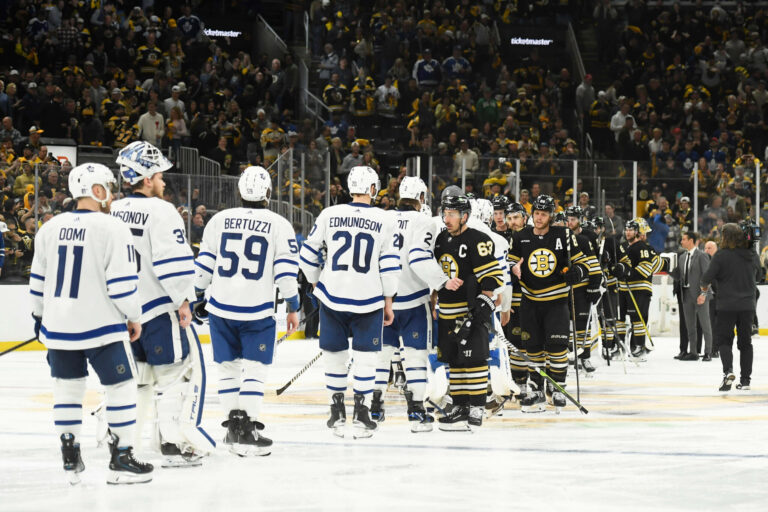 Inside the Bruins-Leafs handshake line, Kevin Shattenkirk’s speech, Patrice Bergeron’s appearance