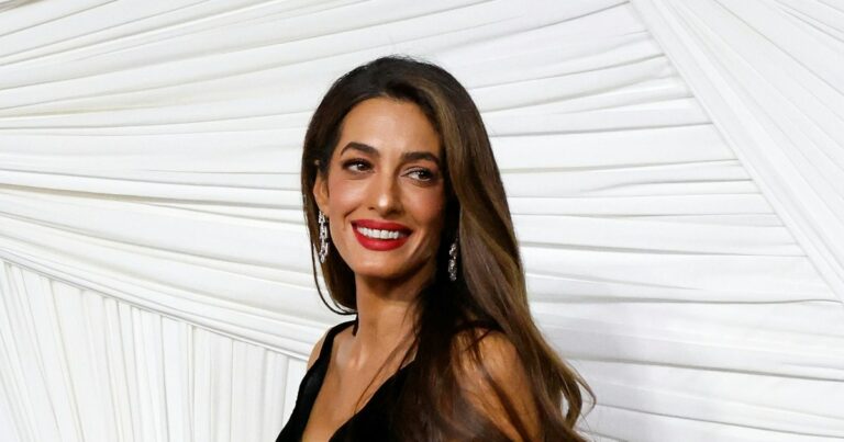 Amal Clooney's Plunging Velvet Gown and Red Lip Are Old Hollywood Personified