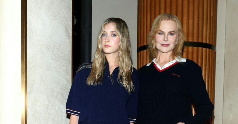 Nicole Kidman & Daughter Sunday Rose Match In School Girl Skirts