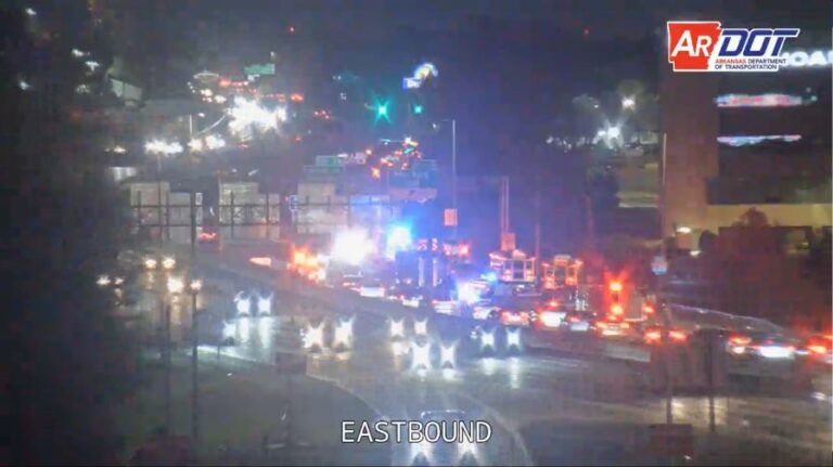 Multi-vehicle crash involving school bus on eastbound I-630 in Little Rock backs up traffic Saturday evening