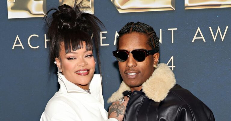 Rihanna Wears a Plunging Leather Dress For Red Carpet Date With A$AP Rocky