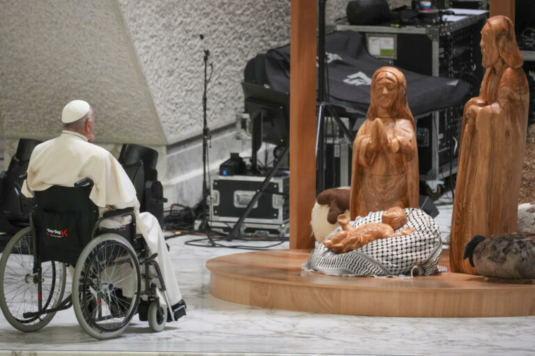 Vatican's keffiyeh Nativity scene raises eyebrows and then disappears — at least until Christmas Eve