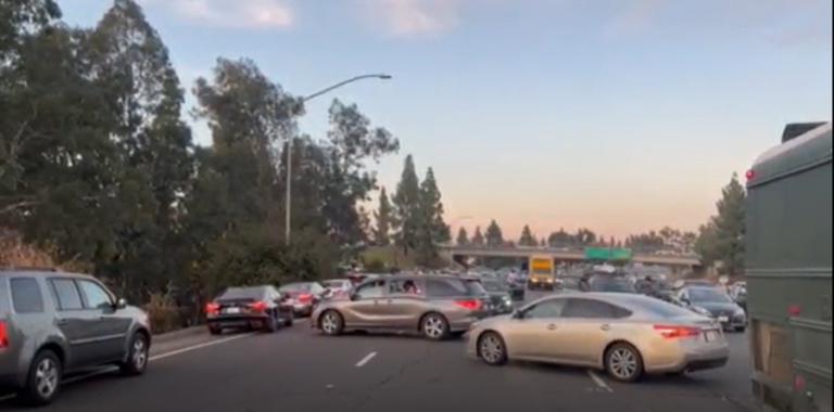 Traffic comes to a standstill on Capital City Freeway Sacramento as police investigate