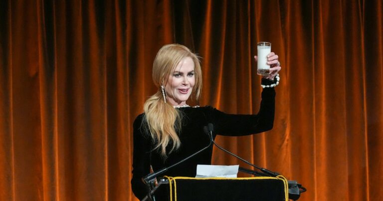 Nicole Kidman Guzzles Glass of Milk On Stage At the National Board of Review Gala